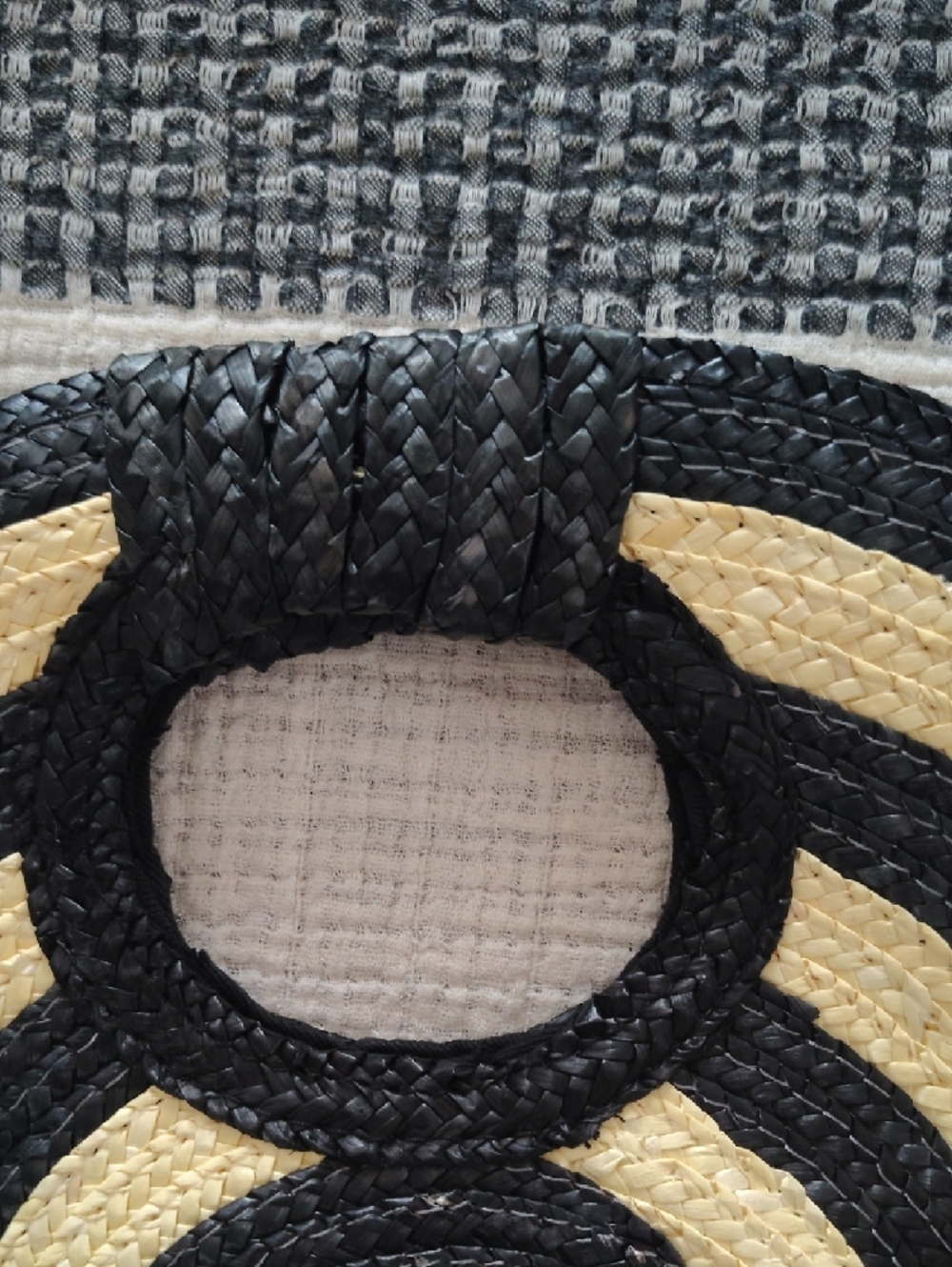 Round Black and Natural Straw Crossbody Bag - Picture 2 of 6